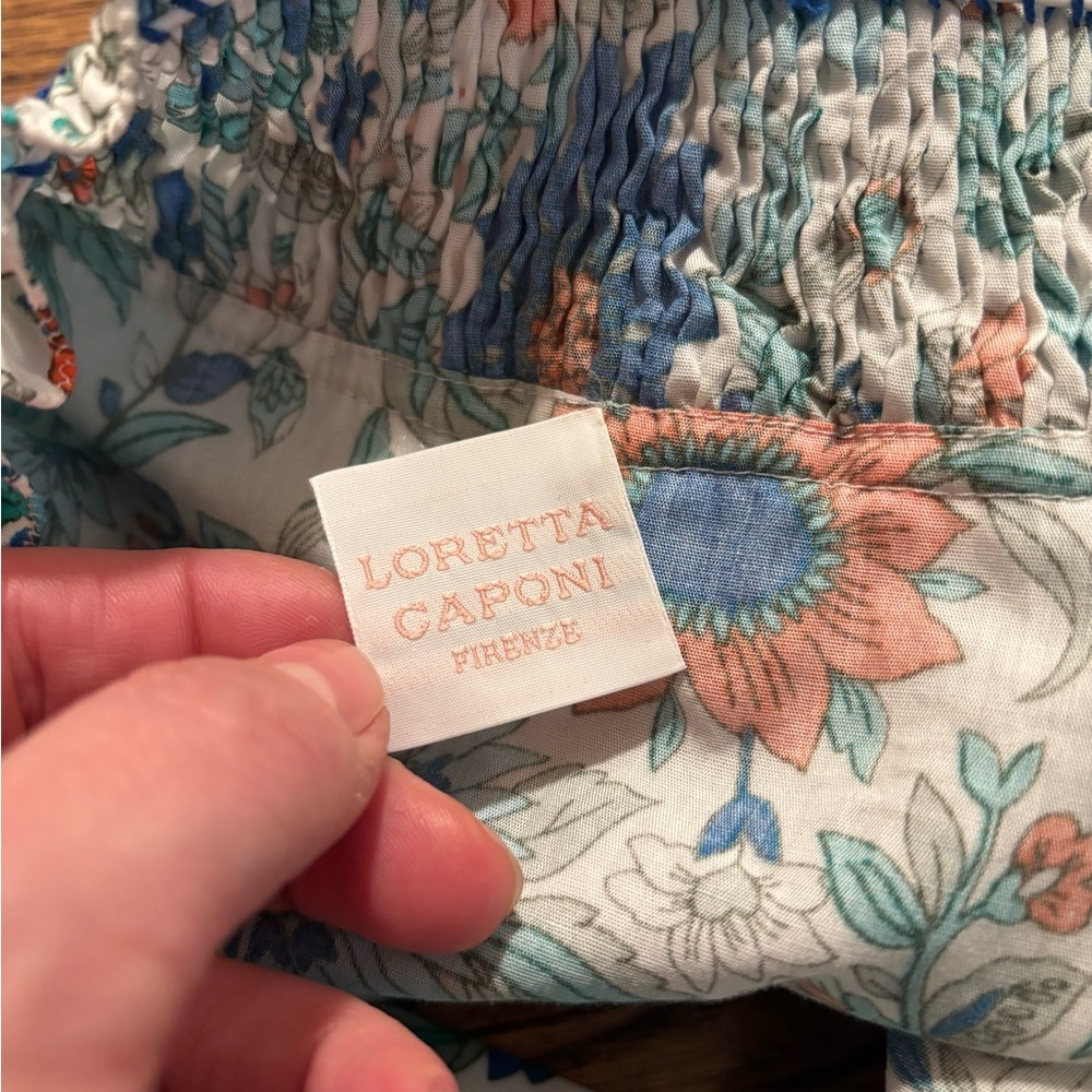 NEW LORETTA CAPONI | Florinda Floral Smocked Cotton Crop Top in Surfinas Sz XS - Picture 5 of 9